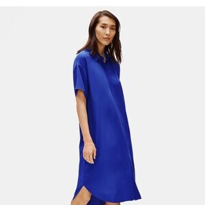 Eileen Fisher Silk Georgette Short sleeve Elegant Blue Women's Dress size m